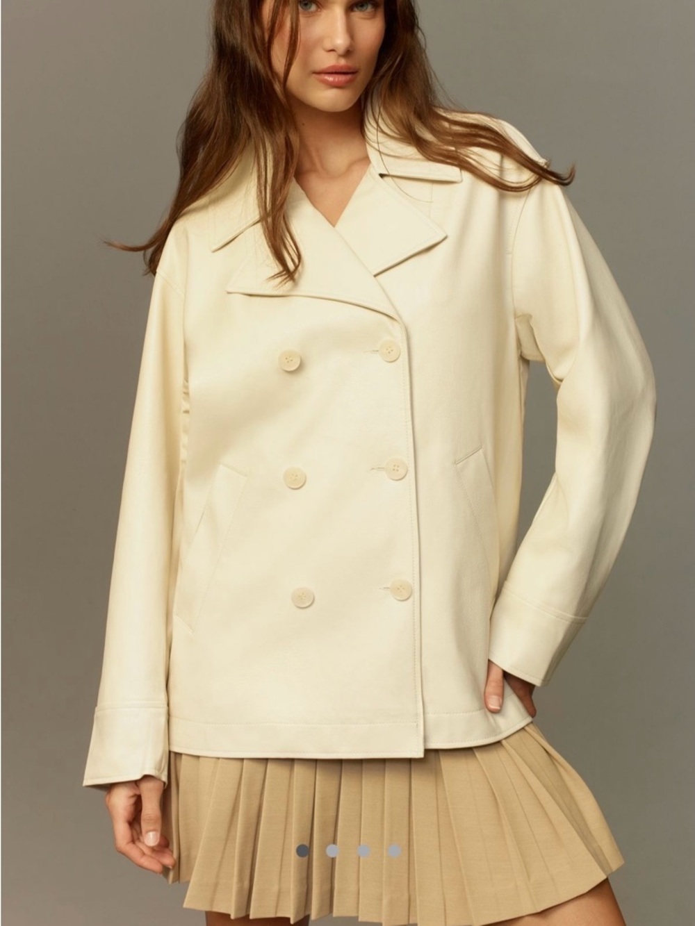 Maeve Faux Leather Double-Breasted Pea Coat